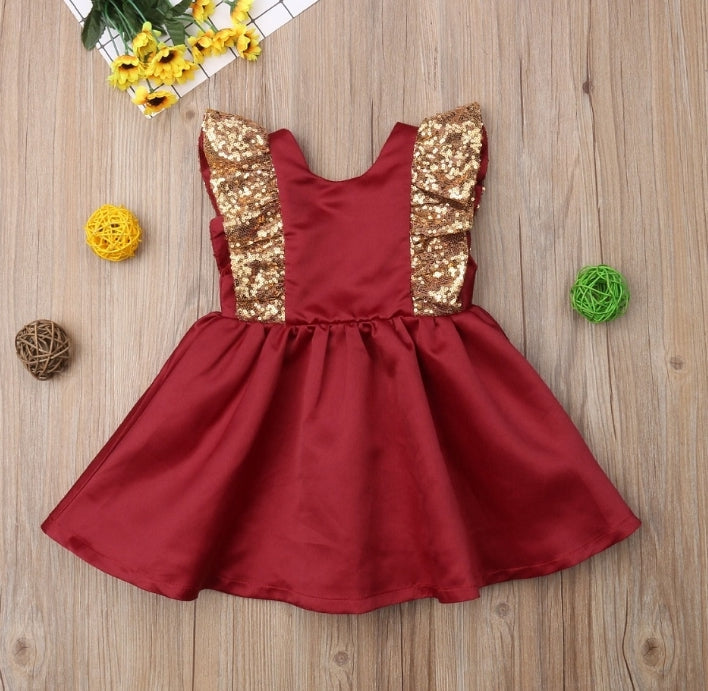 Red Ruffle Dress with Sequins Detail
