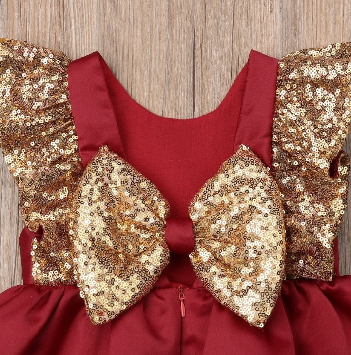 Red Ruffle Dress with Sequins Detail