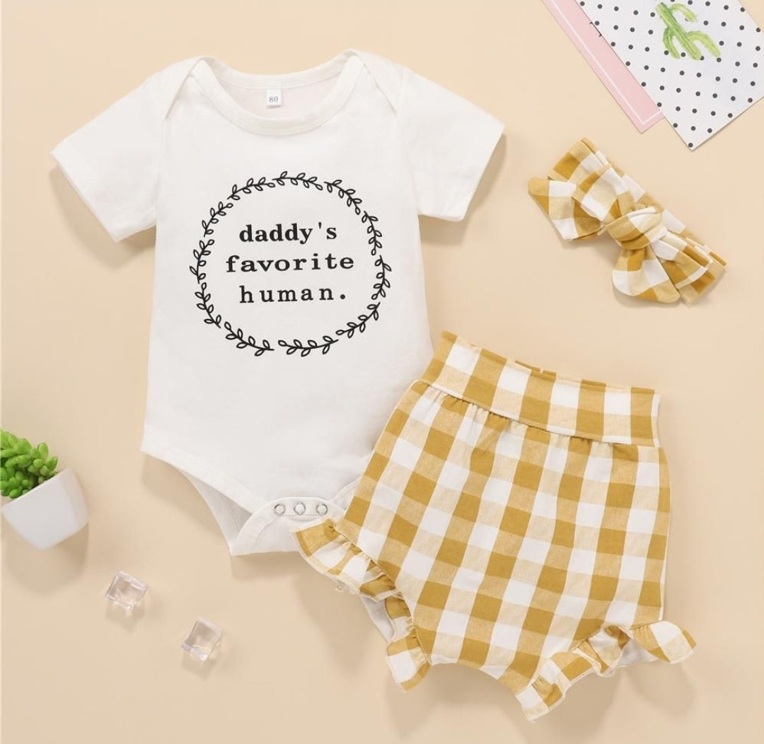 Daddy's Favorite Human Romper with Bloomer and Headband