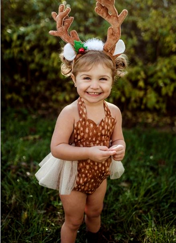 Reindeer  Christmas Romper with Hair Accessory