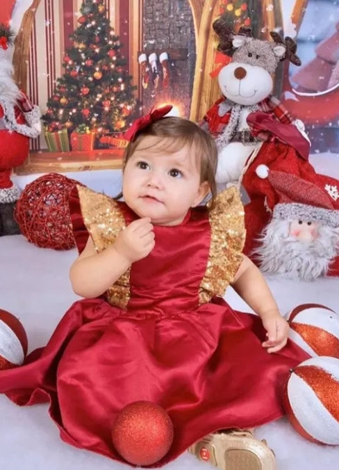 Red Ruffle Dress with Sequins Detail