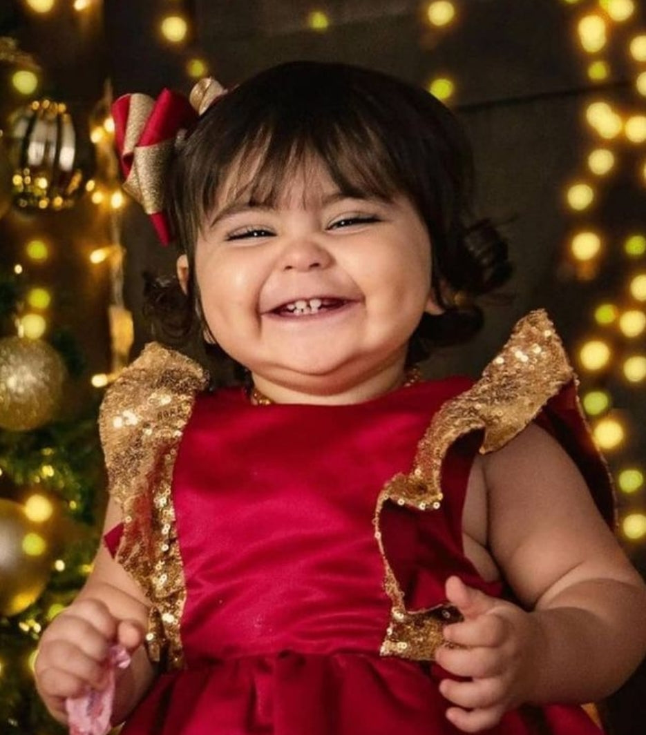 Red Ruffle Dress with Sequins Detail