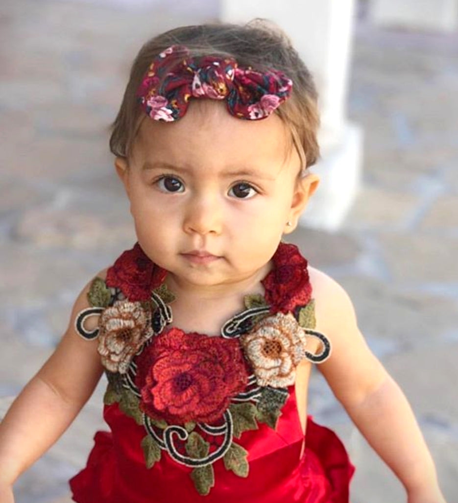 Red Silk Boho Rose Dress