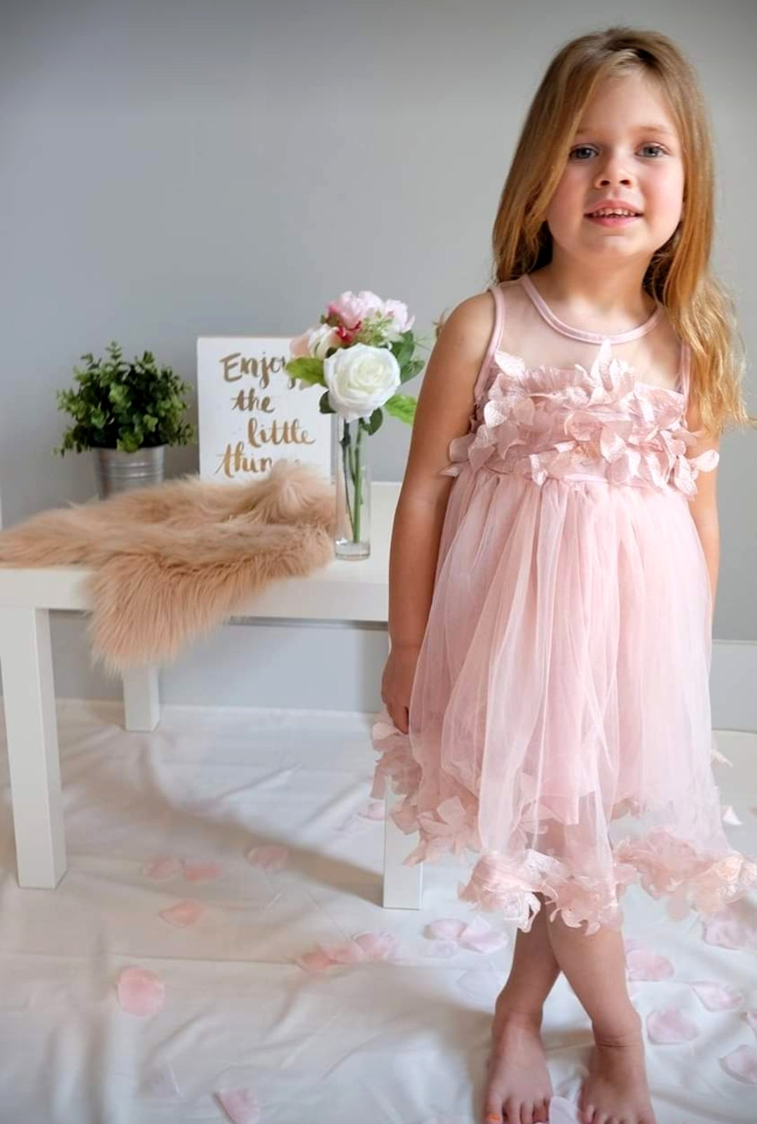 Pink 3D Ruffle Floral Dress 1000130