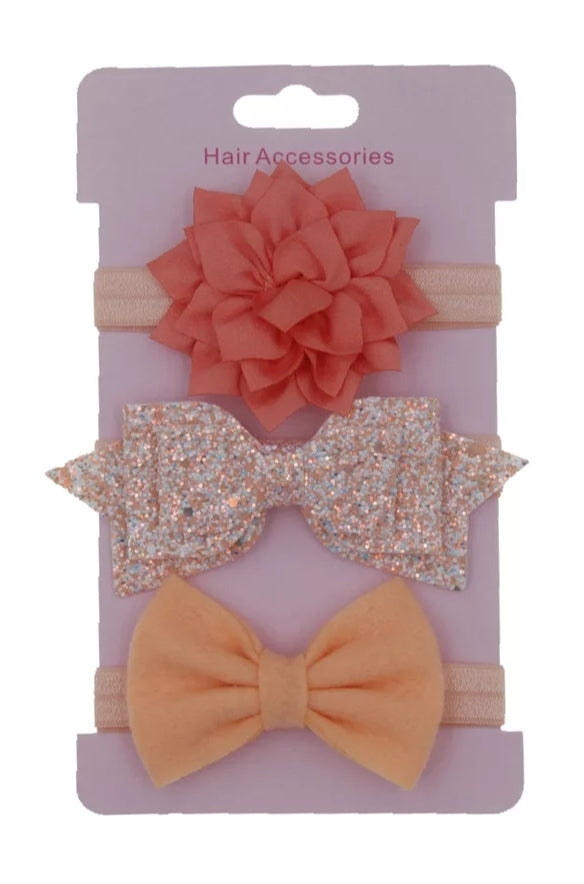 3's Hair Accessories ( Bows, Peach)
