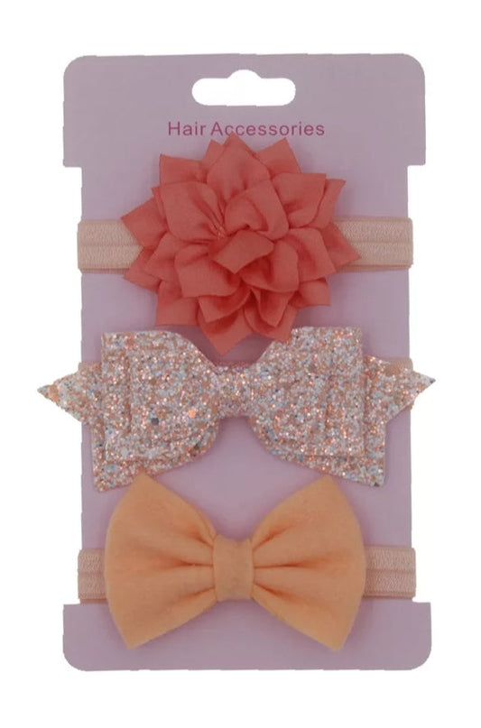 3's Hair Accessories ( Bows, Peach)