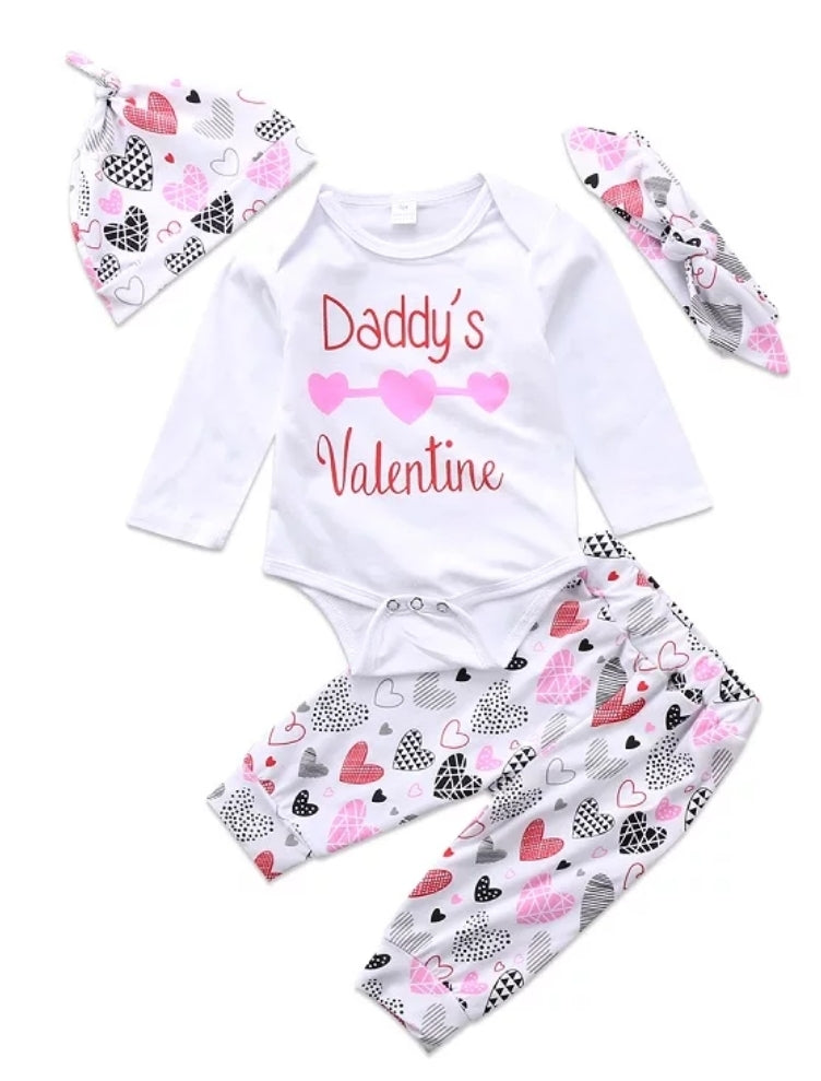 Daddy's Valentines Romper with High Waisted Pants Pumpkin Hat and Headband