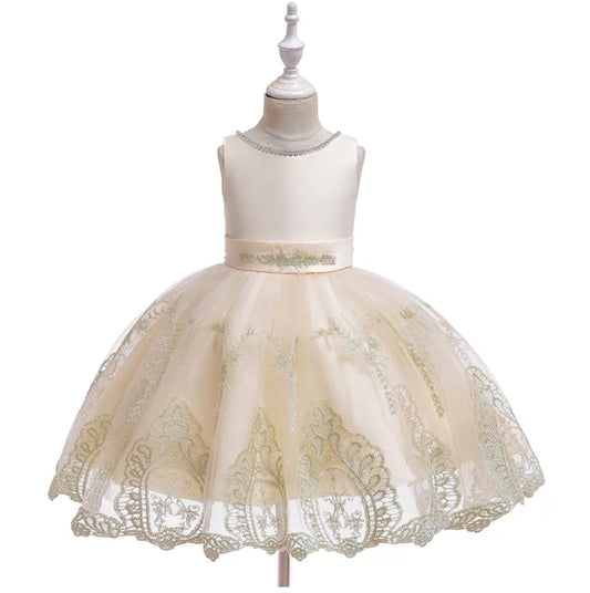 Cream Dress with Gold Detail and Diamante 1000775