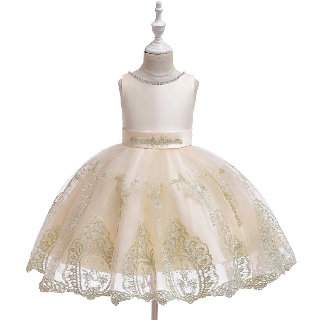 Cream Dress with Gold Detail and Diamante 1000775