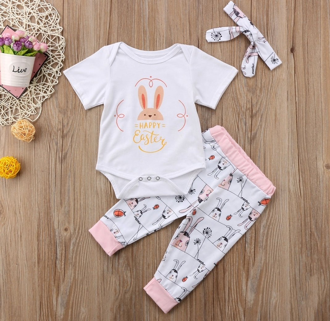 Happy Easter Romper with Bunny Pants and Headband #1000811