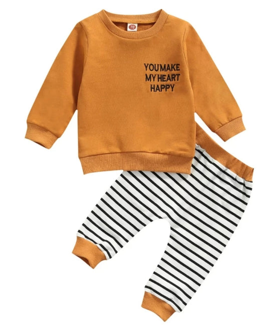 YOU MAKE MY HEART HAPPY, Crewnek Top with Srtiped Pants, Gender…