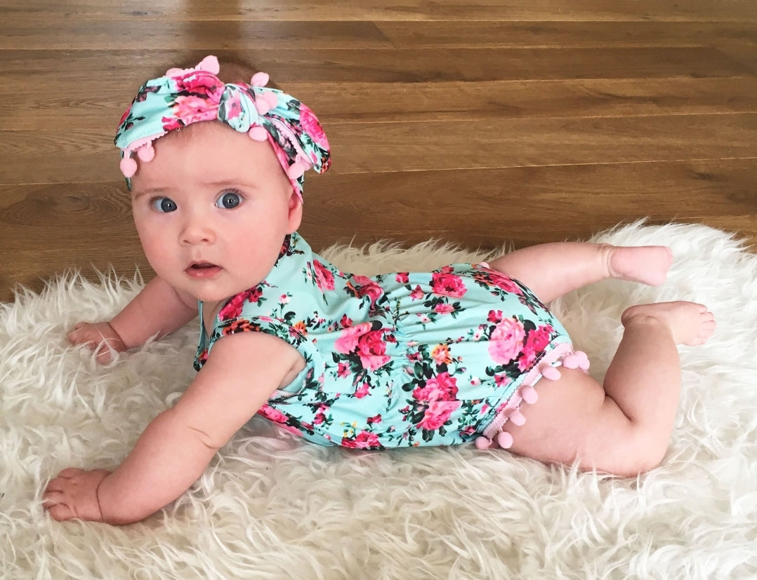 Floral Romper Sky Blue