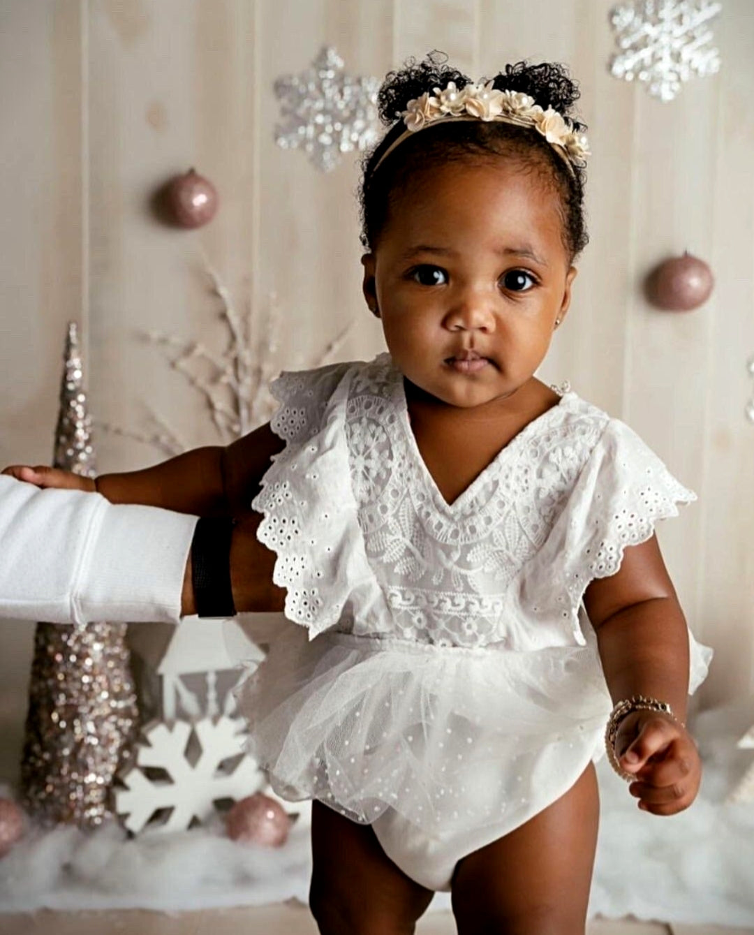 White Lace Romper Dress with Ruffled Detail