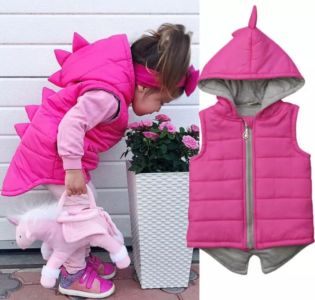 Pink Dino Puffer Jacket,  Sleeveless 1000871