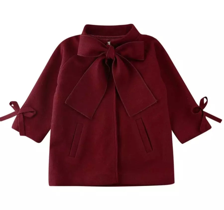 Meroon Bowknot Melton Coat