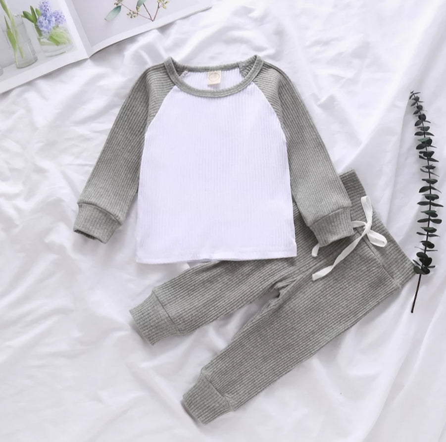 Ribbed Crewneck Tracksuit Gender Neutral Gray