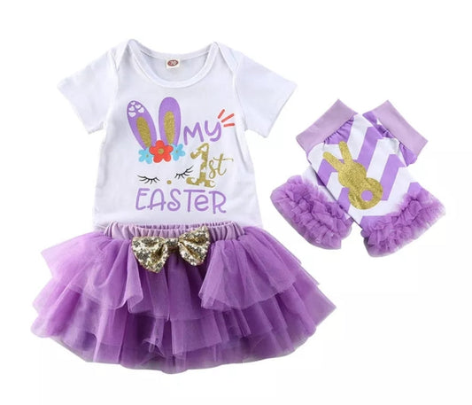 My First Easter Romper with Tutu and Leg Warmers