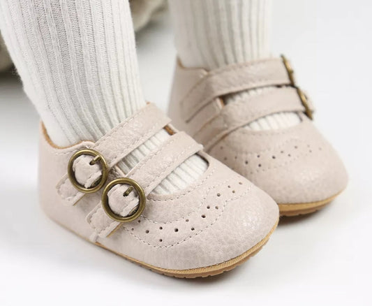 Ivory Leather Double Buckle Pumps