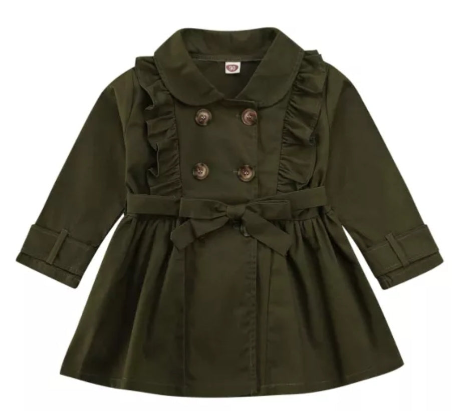 Olive Trench Coat with Bow Detail