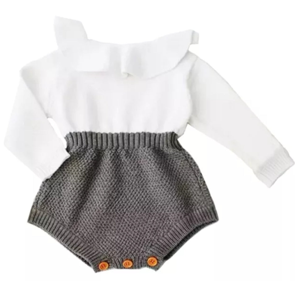 Luxury Two Tone Knitted Romper / Gray and White ( Gender Neutral)