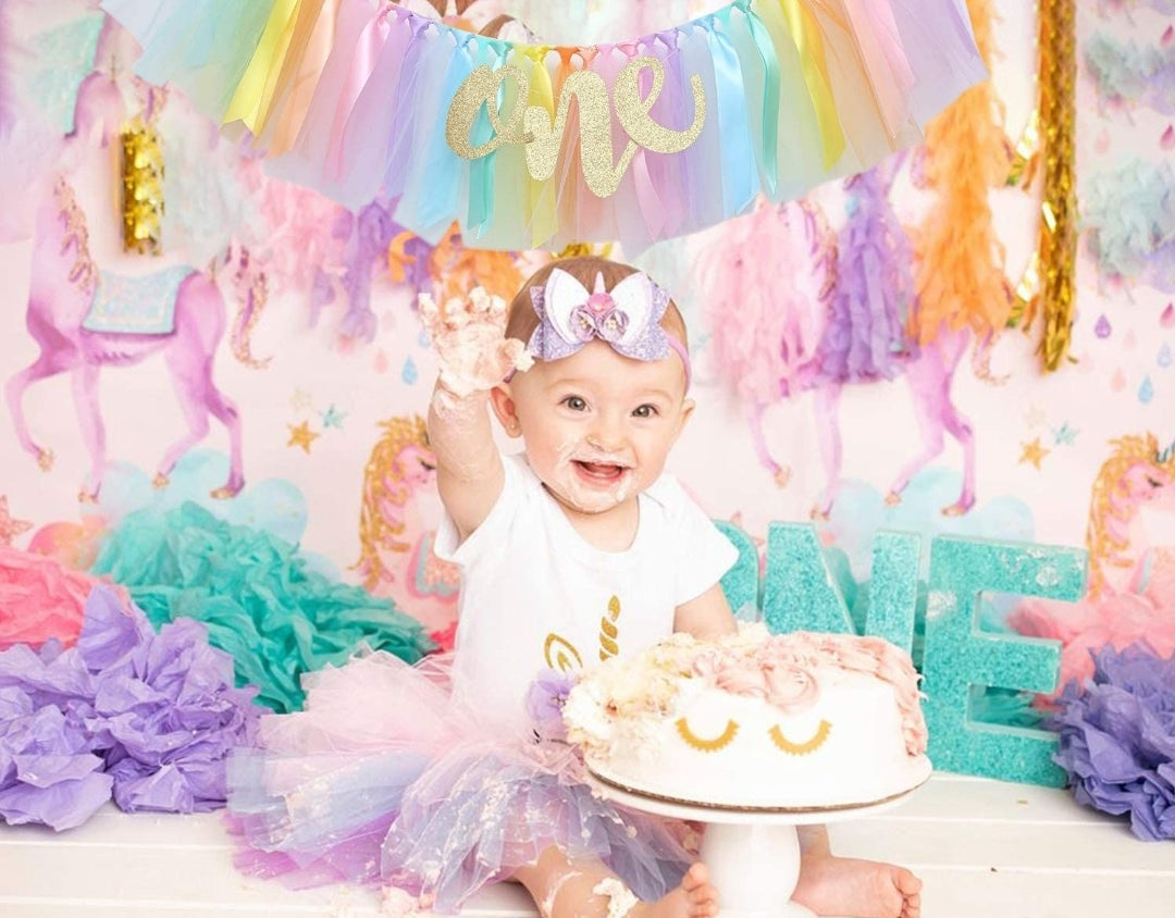 One Unicorn Birthday Romper with Tutu and Unicorn Headband 