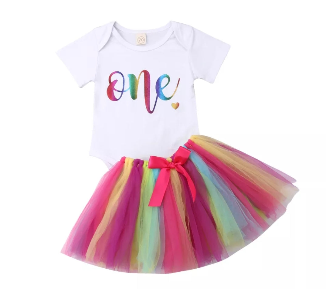 Birthday Outfit Romper with Rainbow/ Unicorn Tutu