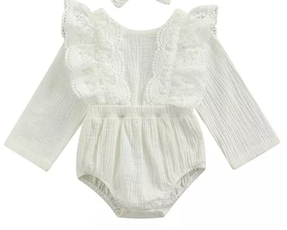 Long Sleeve Romper with Lace Ruffles (Part of Sibling Set Also Available in Dress up to 5Y)