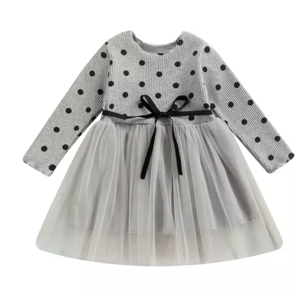 Gray Polka Dress with Romantic Tutu