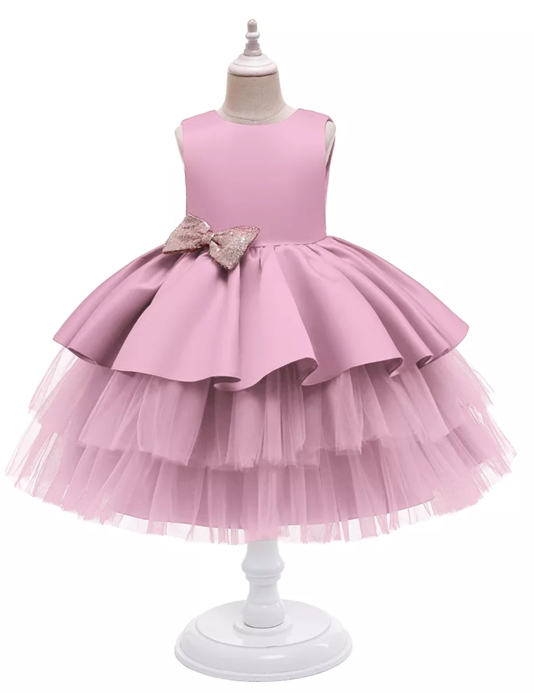 Dusty Pink Formal Dress with Sequins Bow (Extra Puffy #1000993