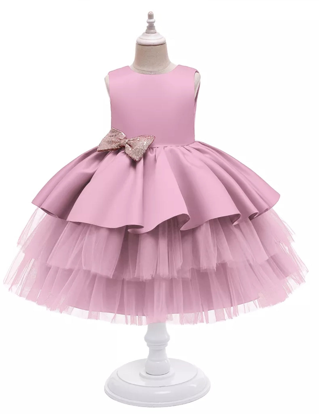 Dusty Pink Formal Dress with Sequins Bow (Extra Puffy)