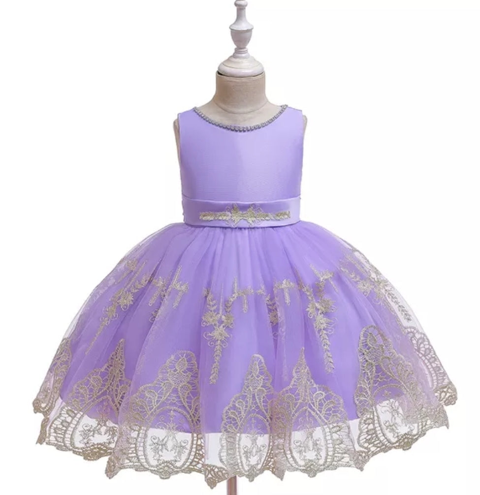 Purple Special Occasions Dress with Diamante and Gold Lace