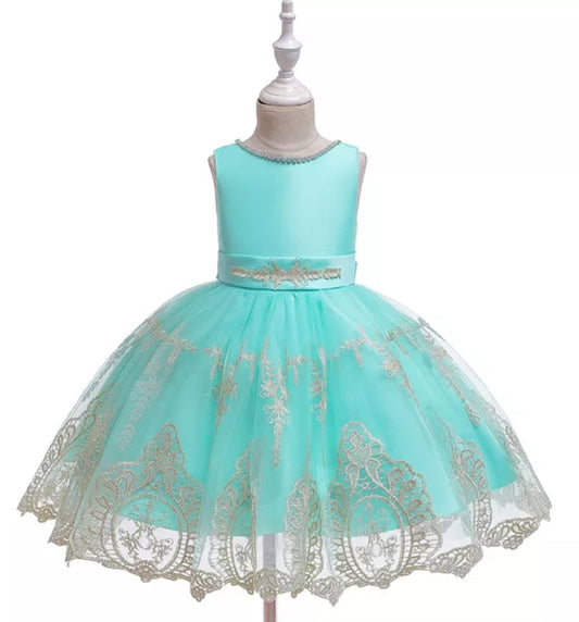 Mint, Special Occasions Dress with Diamante and Gold Lace