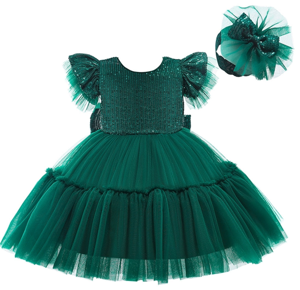 Forest Green Special Occasions Dress and Headband