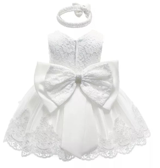 White Lace Dress and Headband with Diamante Detail