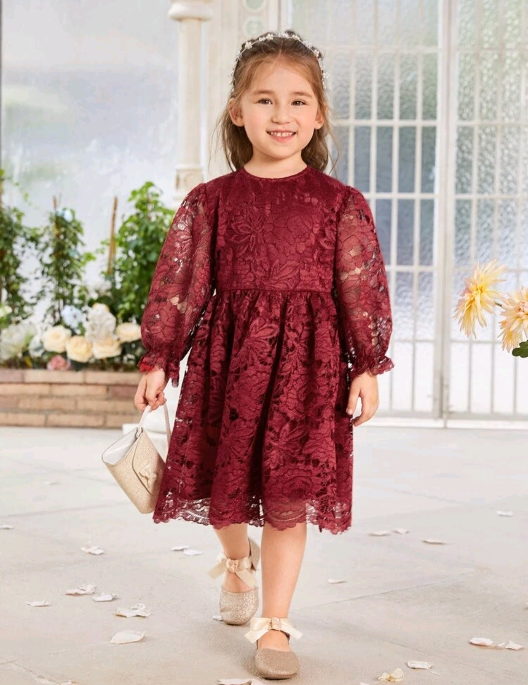 Maroon Lace Long Sleeve Special Occasions Dress