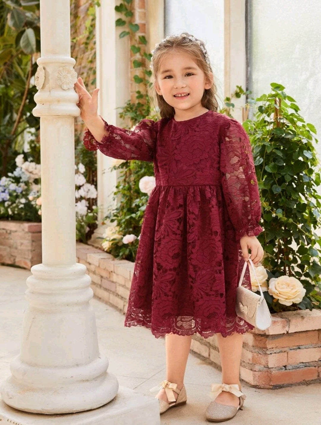 Maroon Lace Long Sleeve Special Occasions Dress #1000988