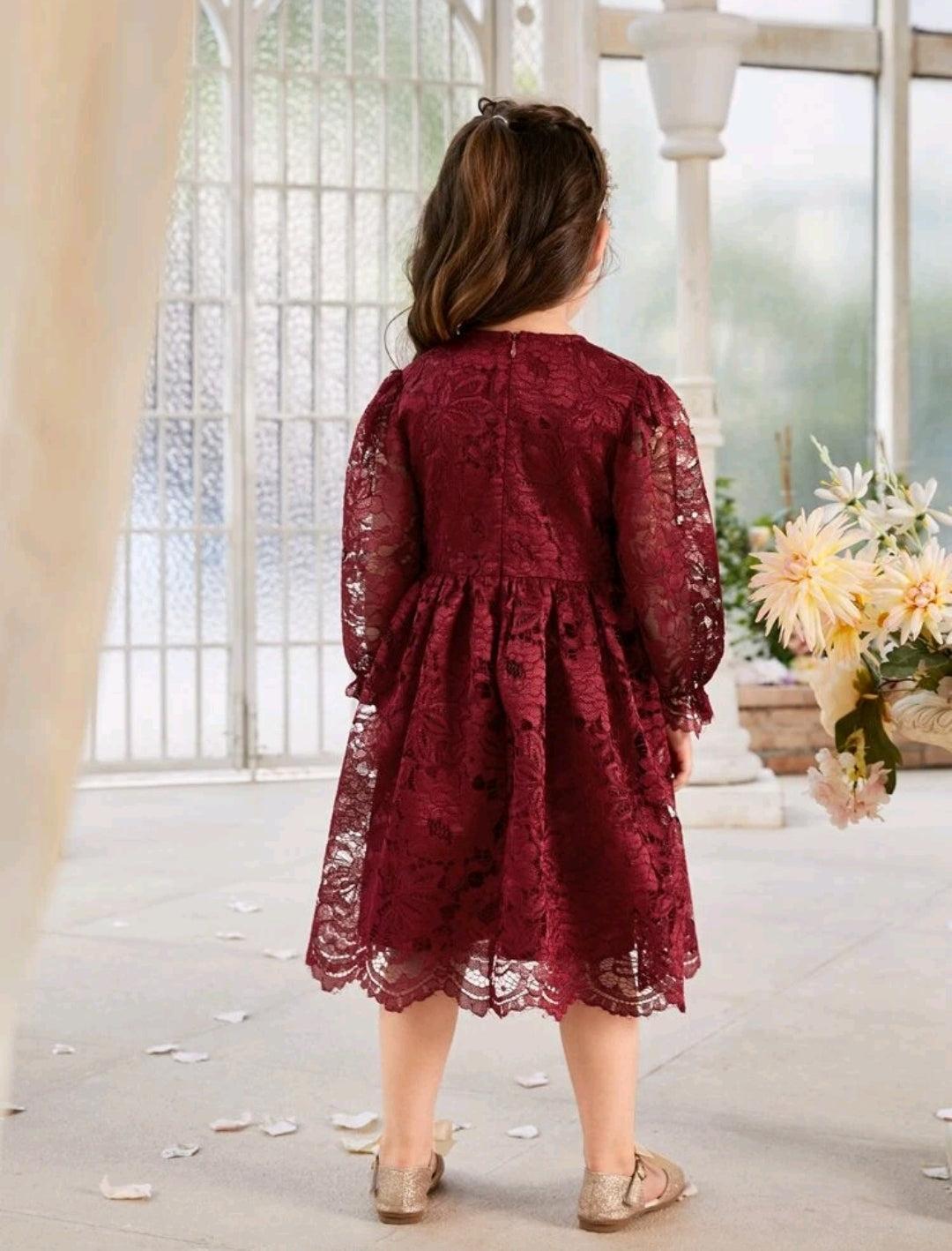 Maroon Lace Long Sleeve Special Occasions Dress