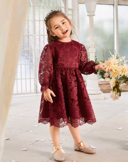 Maroon Lace Long Sleeve Special Occasions Dress