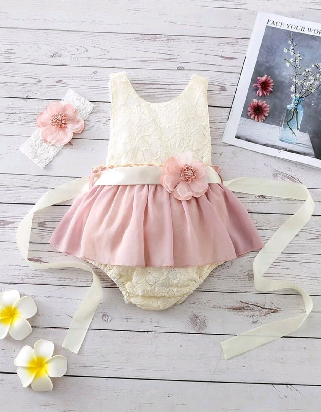 Lace Romper with Romantic Tutu and Floral Belt