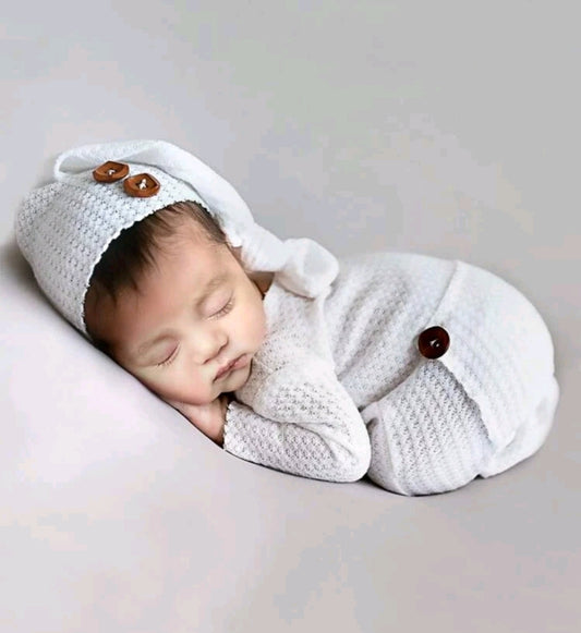 White Photoshoot Romper and Pumpkin Hat