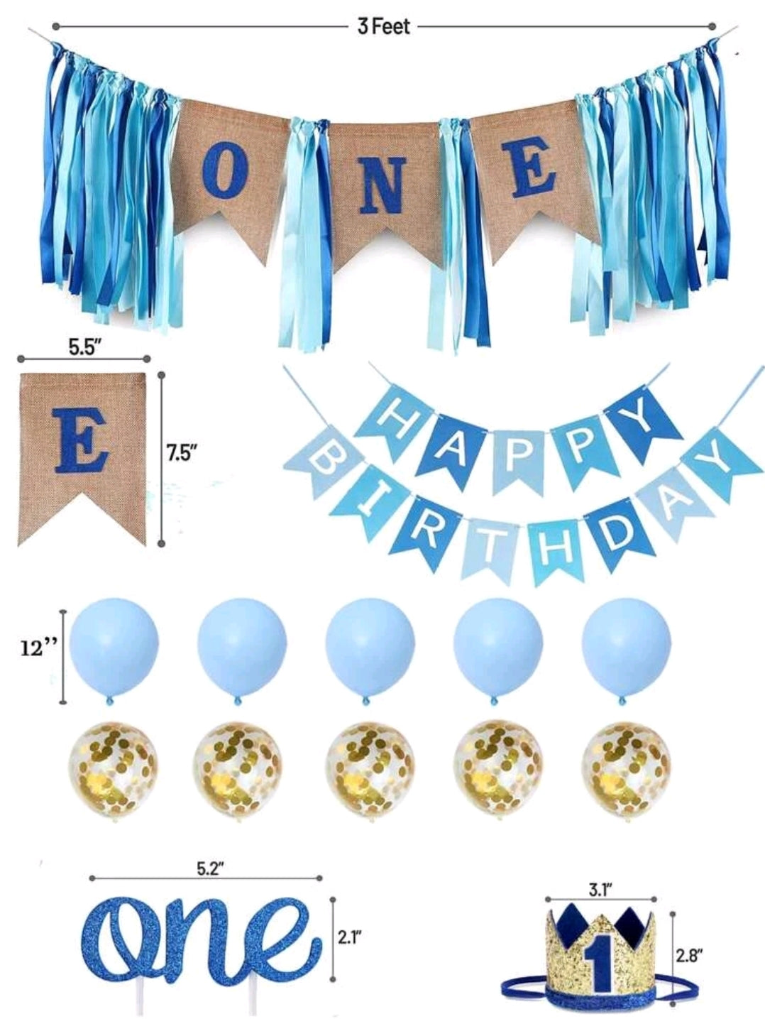Blue First Birthday Decor Set 14PSC