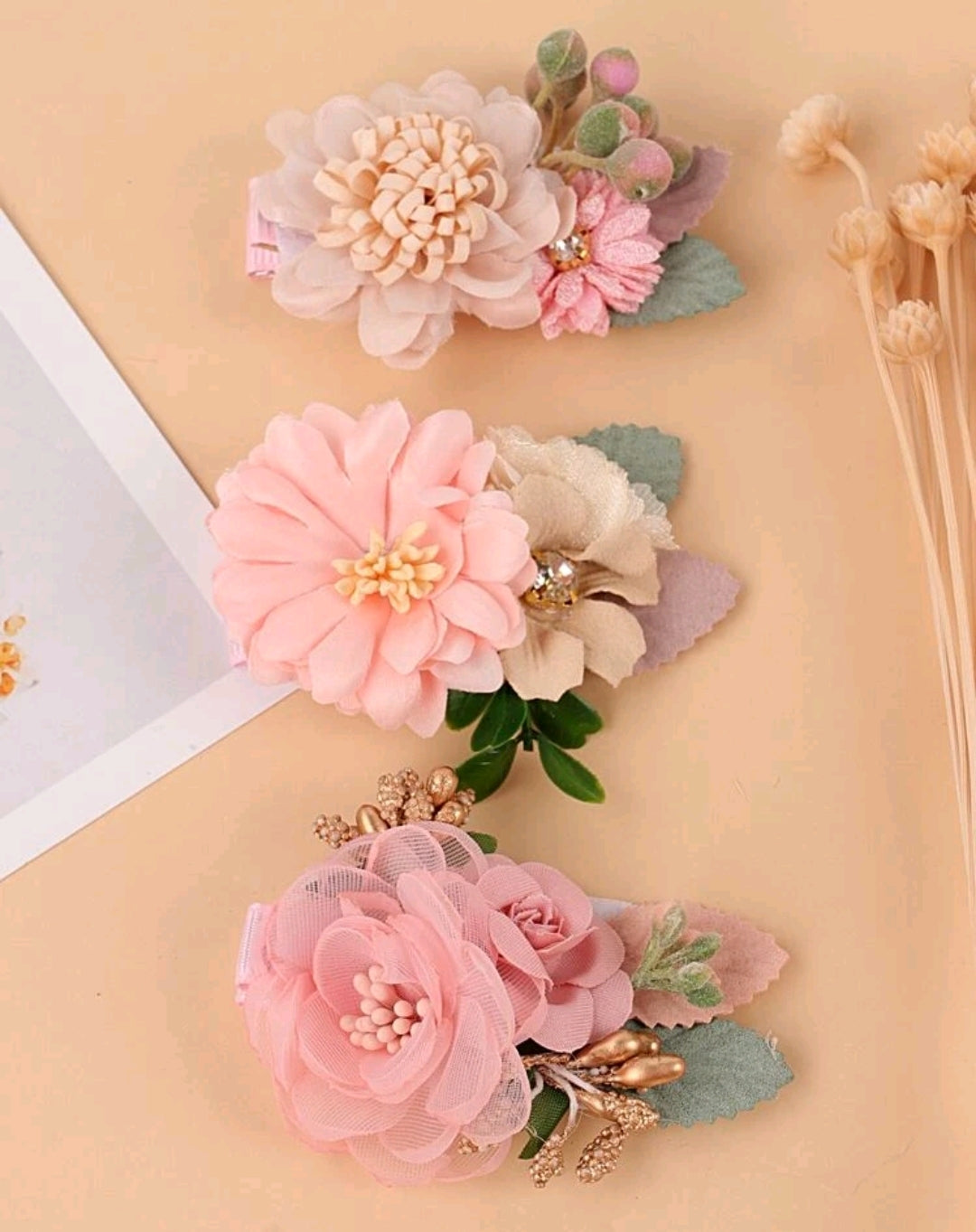 3's Pink Floral Hairclips