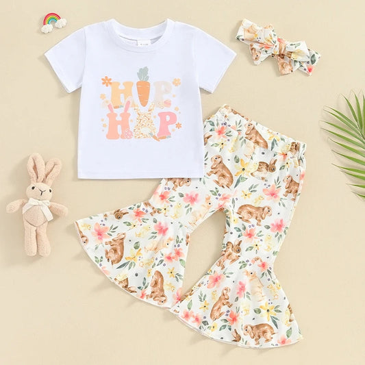 Hip Hop Bynny Short with Bunny Floral Bell Bottoms And Headband