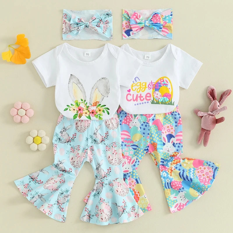 Bunny Romper with Floral Bunny Bellbottoms and Headband 