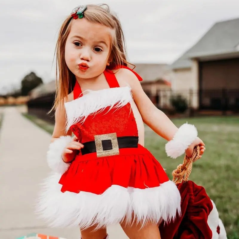 Santa Romper with Fux Fur Tutu