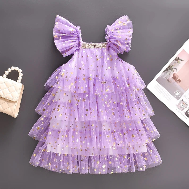 Purple Ruffle Star Tulle Dress 