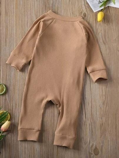 Camel Ribbed Romper with Side Zipper #2000303