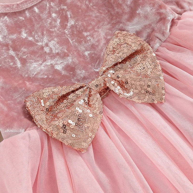 Pink Velvet and Mesh long Sleeve Dress