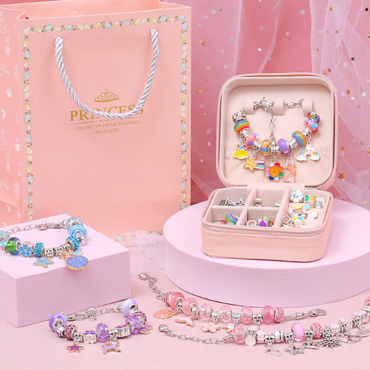 DIY Unicorn Charm Bracelet & Necklace Jewelry Making Kit with Storage Box