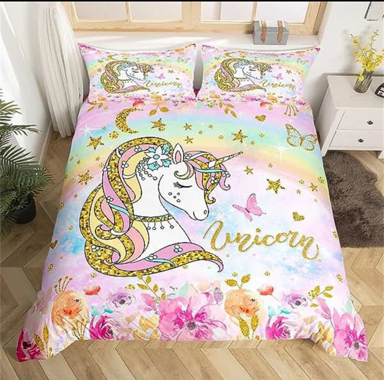 Unicorn Moon and Stars bedding